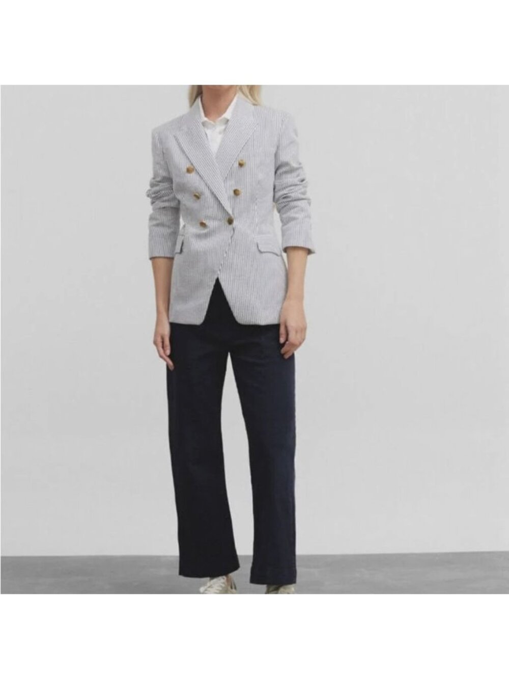 NEW Joie Blazer Seersucker Double Breasted Stretch Coastal preppy academia M